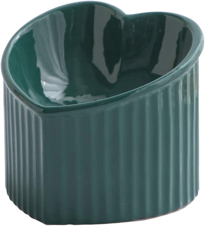 Dark Green Ceramic Elevated Cat Bowls for Food and Water, Ergonomic Design with Backflow Prevention, Dishwasher and Microwave Safe, Lead and Cadmium Free