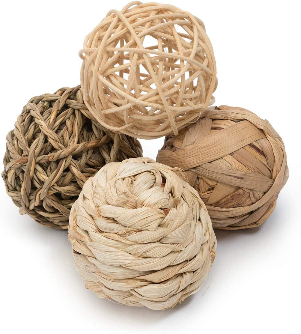 Natural Chew Activity Toys - Safe Hay Grass Balls for Small Animals including Chinchillas, Guinea Pigs, Rats, Rabbits, Hamsters, Gerbils, Degus, and Bunnies