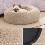 20-Inch Indoor Cat Bed - Machine Washable, Waterproof Base - Taupe Fluffy Calming Cushion for Joint Relief and Enhanced Sleep