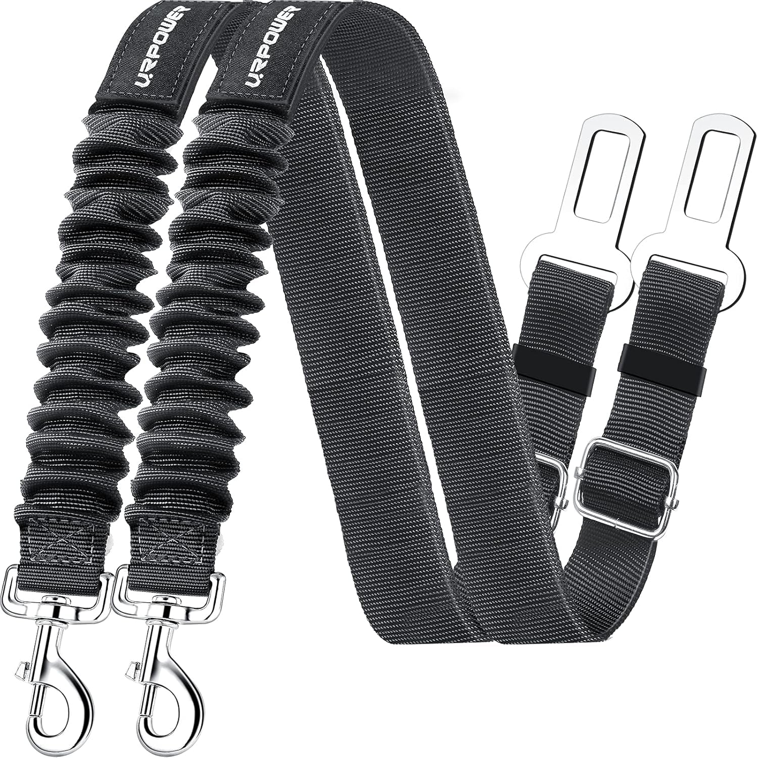 2-Pack Adjustable Dog Seat Belt with Retractable Design and Elastic Bungee Buffer for Enhanced Pet Safety, Heavy-Duty and Durable with 360-Degree Swivel Function