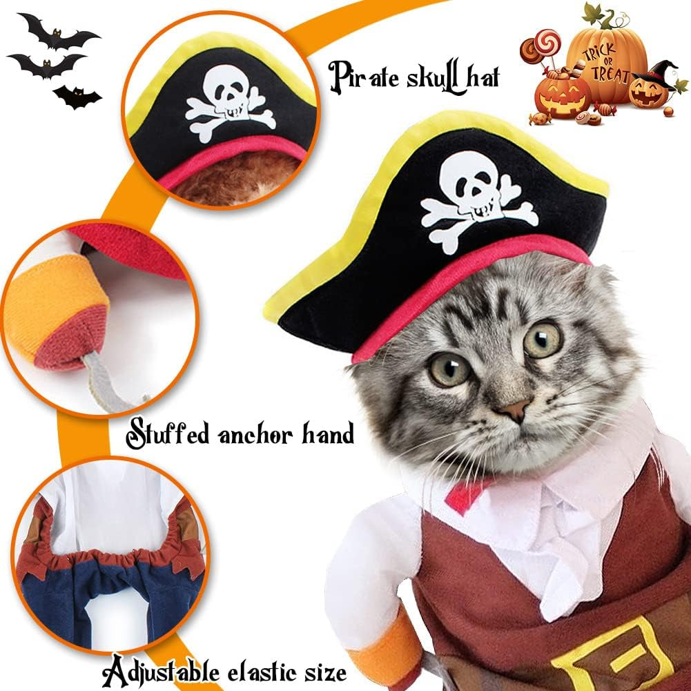 Caribbean Style Pirate Costume for Small to Medium Dogs and Cats - Adorable Halloween and Christmas Party Apparel with Hat