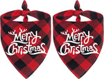 2-Pack Christmas Buffalo Plaid Dog Bandanas - Triangle Bibs and Kerchief Set for Small, Medium, and Large Dogs and Cats