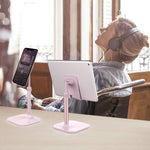 Adjustable Cell Phone Stand for Desk - Universal Phone Holder Compatible with iPhone and All Mobile Phones & Tablets - Ideal Christmas Gift for Adults, Women, Men, Moms, and Wives - Pink