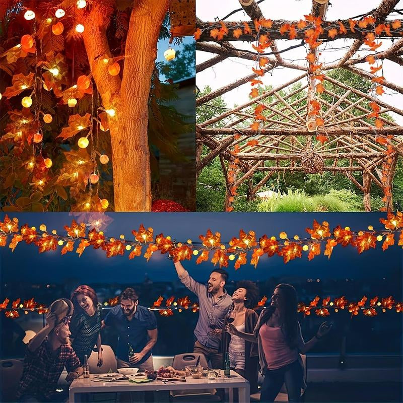 Maple Leaf Pumpkin Design String Light without Battery, 1 Count Battery Powered LED String Light, Decorative Light for Home Party Wedding Festival