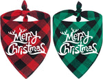 2-Pack Christmas Buffalo Plaid Dog Bandanas - Triangle Bibs and Kerchief Set for Small, Medium, and Large Dogs and Cats