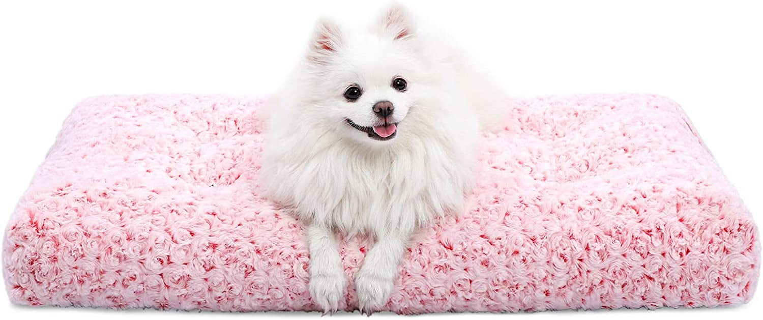 Deluxe Washable Plush Dog Bed - Anti-Slip Sleeping Mat for All Dog Breeds (29" x 21", Pink)