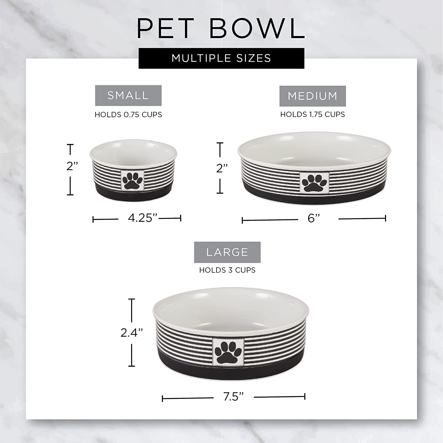 Ceramic Pet Collection - Medium Set, 6x2 Inches, Gray, 2 Pieces