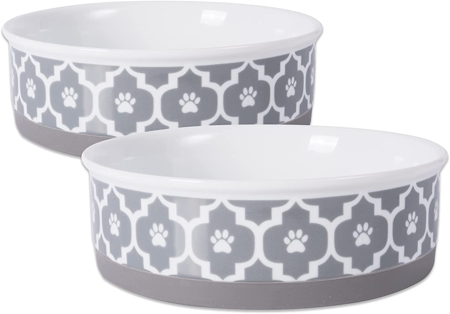 Lattice Pet Bowl Set, Non-Slip Silicone Ring for Secure Feeding, Microwave & Dishwasher Safe, Small Size 4.25" x 2", Gray, Pack of 2