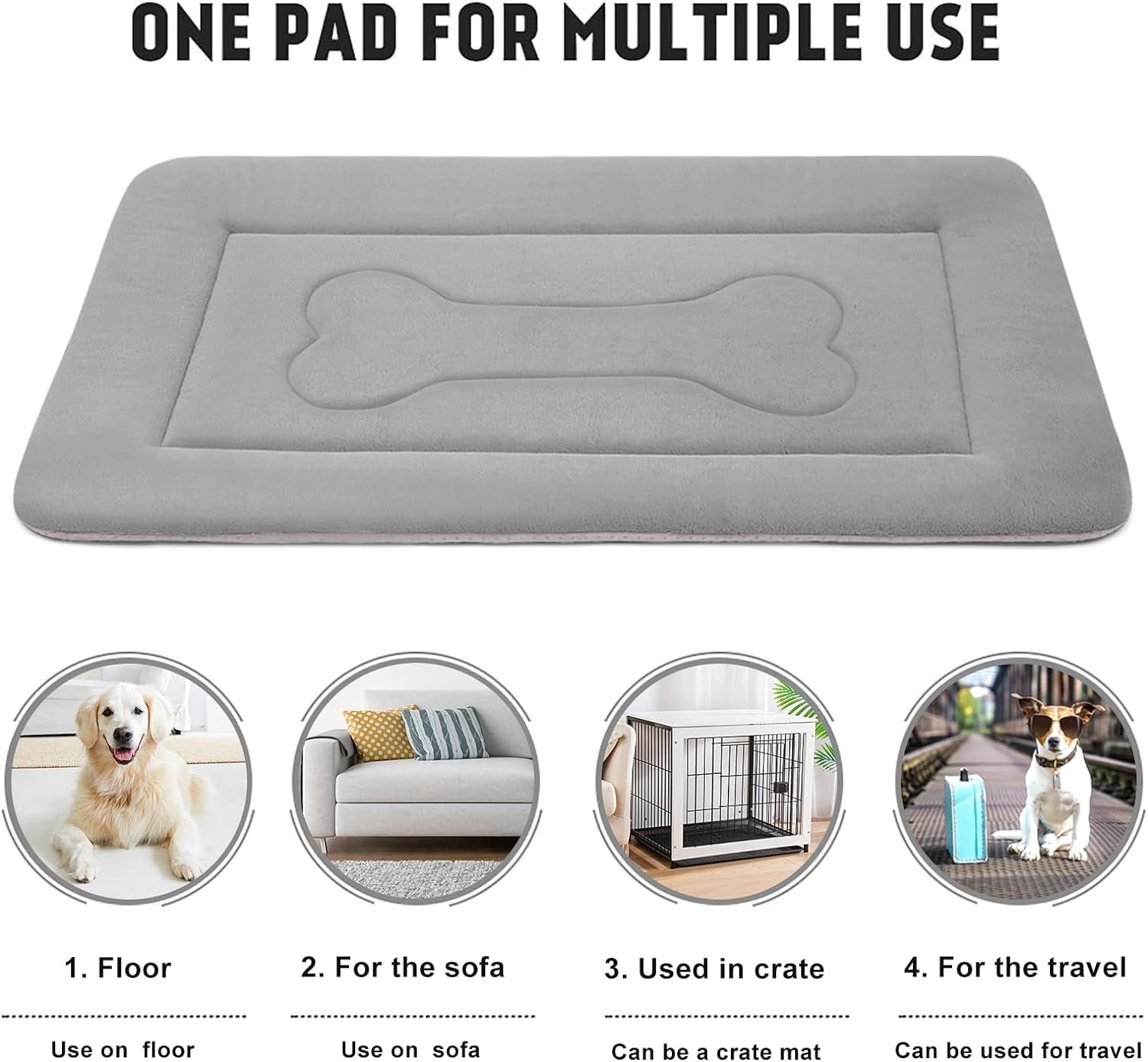 Large Dog Bed - Soft Washable Crate Pad with Non-Slip Bottom, 42-inch Pet Mattress for Dogs and Cats