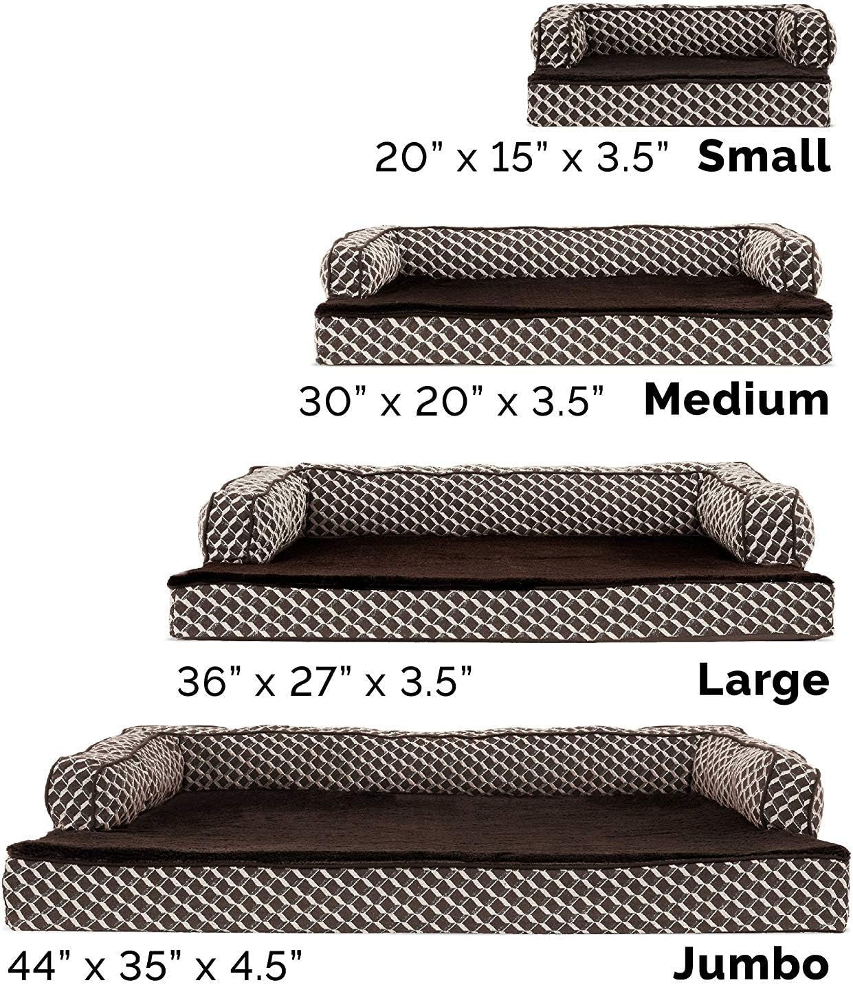 Orthopedic Dog Bed for Small to Medium Dogs with Removable Bolsters and Washable Cover, Supports Dogs up to 35 lbs - Plush Woven Couch Sofa in Diamond Brown, Medium Size