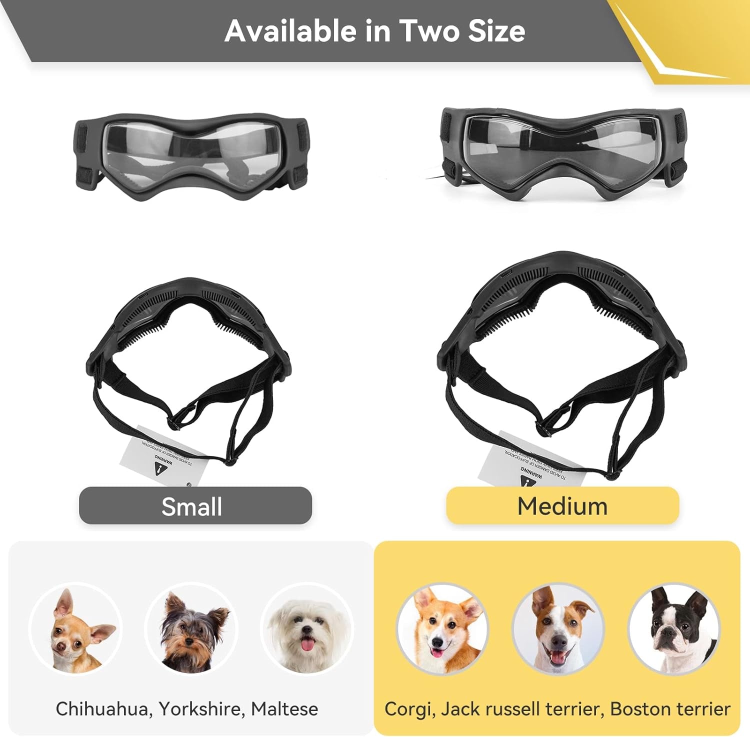 UV Protection Dog Goggles for Small to Medium Breeds - Outdoor Riding and Driving Sunglasses in Black