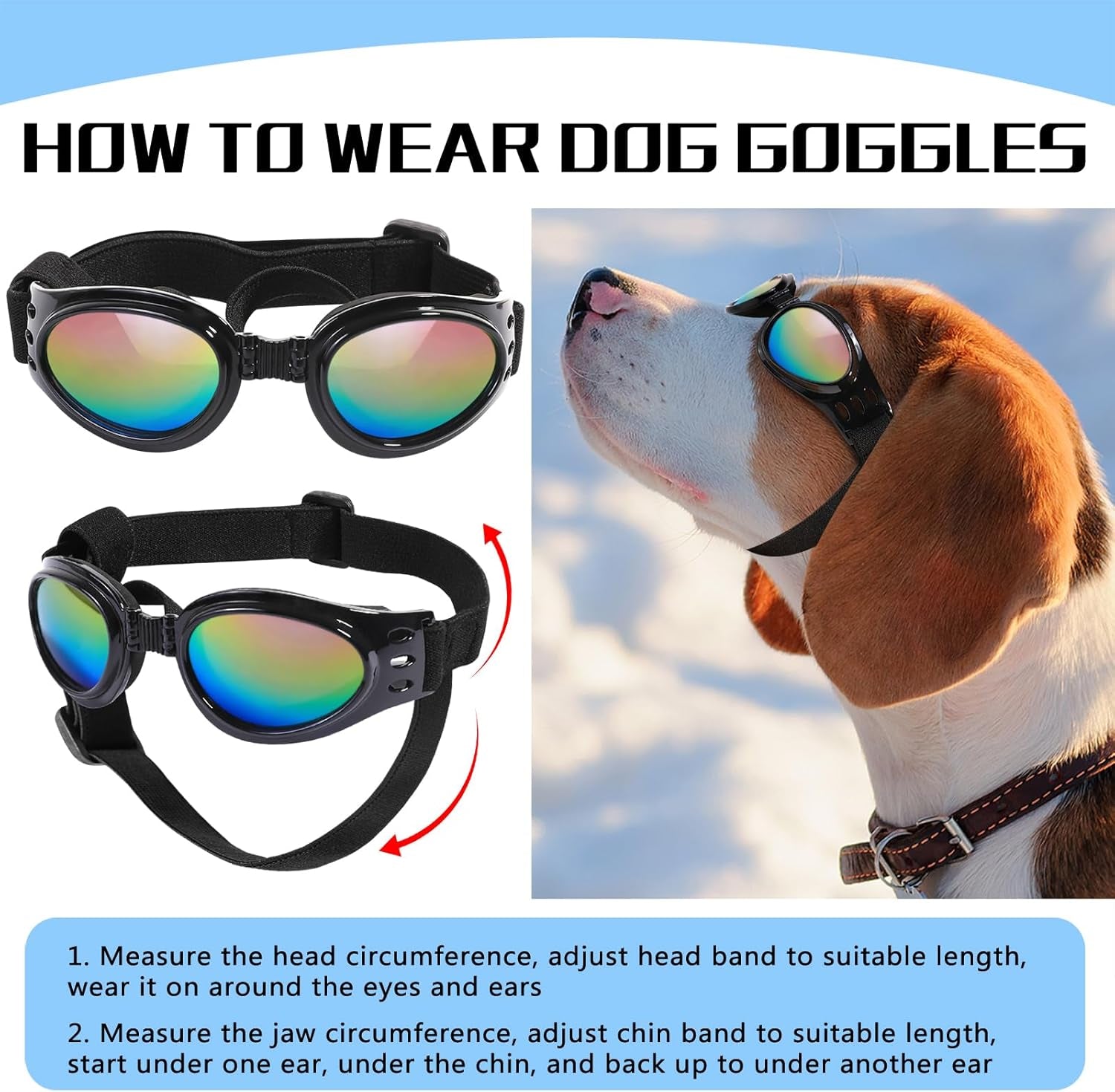 Dog Sunglasses - Protective Goggles for Medium to Large Breeds, Adjustable Strap for Outdoor Activities, Black