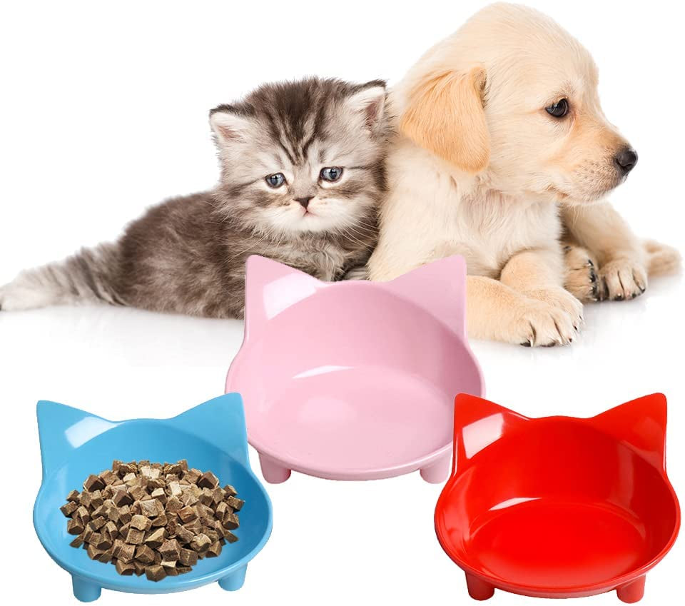 Non-Slip Cat Food and Water Bowls - Shallow Design to Alleviate Whisker Fatigue for Cats, Dogs, and Rabbits