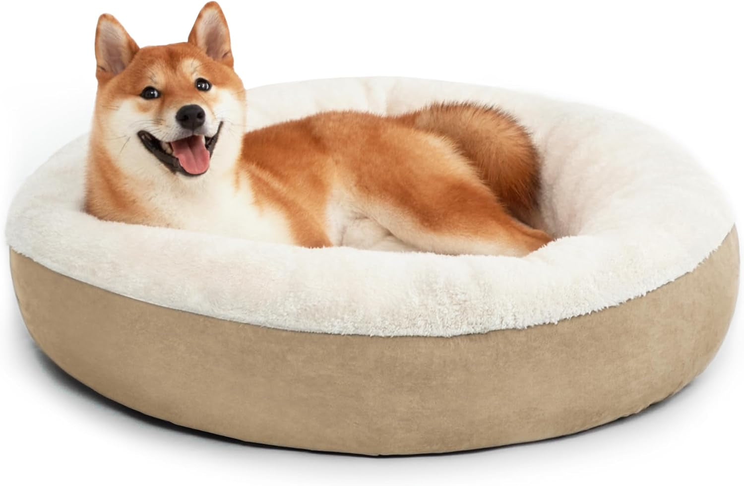 Round Donut Pet Cushion Bed - 20 Inch Cat and Small Dog Bed with Anti-Slip, Water-Resistant Bottom, Super Soft Durable Fabric, Washable Luxury Design in Brown