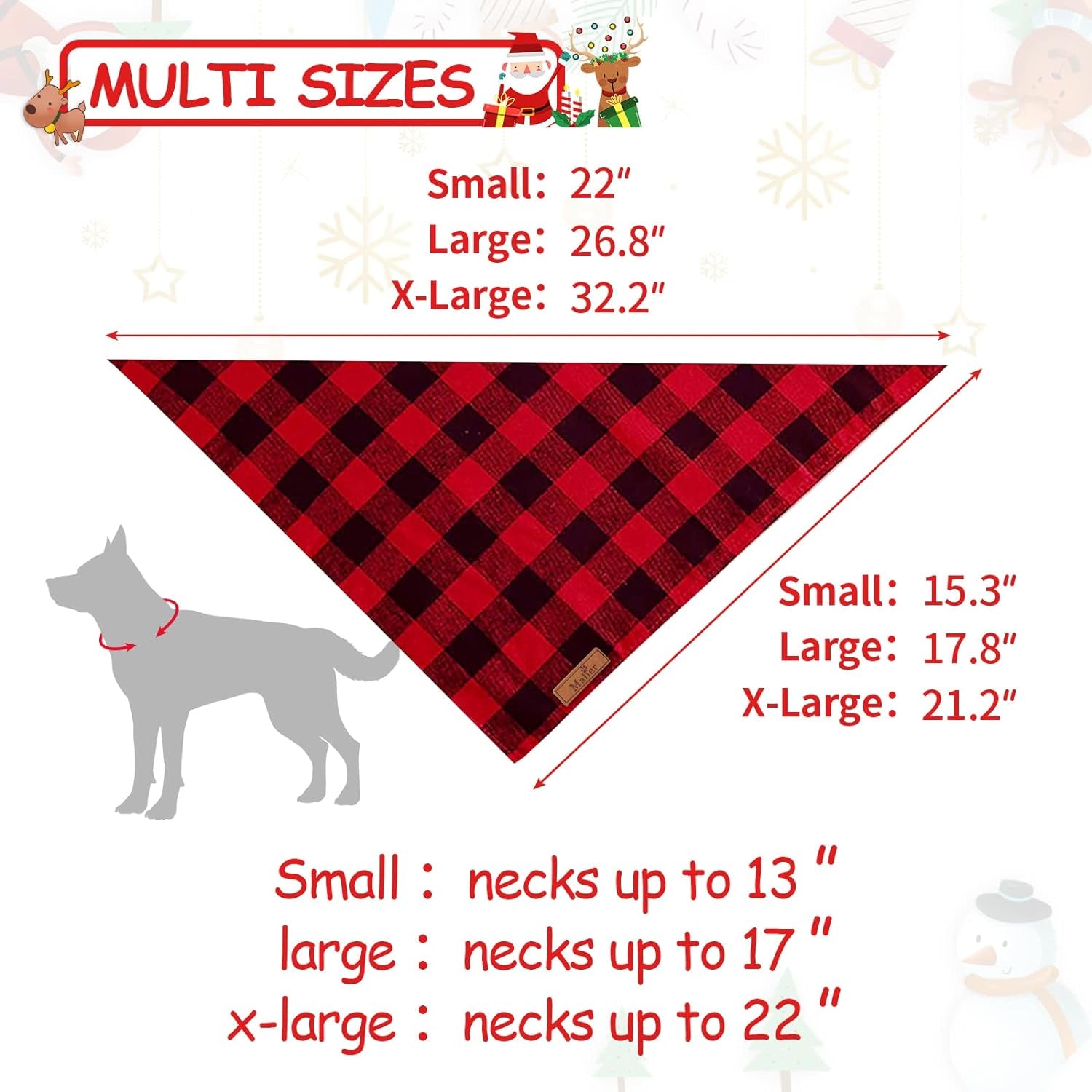 2-Pack Dog Christmas Bandanas - Classic Buffalo Red Plaid Triangle Bibs for Small to Extra Large Dogs and Cats