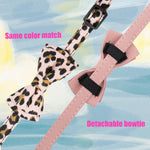 Adjustable Breakaway Cat Collars with Bells and Floral Bowties - 2 Pack in Pink Leopard and Solid Pink