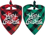 2-Pack Christmas Buffalo Plaid Dog Bandanas - Triangle Bibs and Kerchief Set for Small, Medium, and Large Dogs and Cats