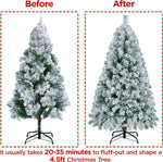 4.5Ft Pre-Lit Snow Flocked Artificial Christmas Tree with 150 Incandescent Warm White Lights and 340 Branch Tips, Includes Foldable Stand, Green & White