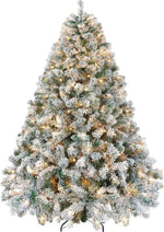 4.5Ft Pre-Lit Snow Flocked Artificial Christmas Tree with 150 Incandescent Warm White Lights and 340 Branch Tips, Includes Foldable Stand, Green & White