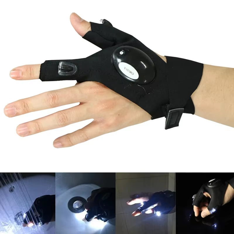 LuxeGrip LED Adventure Gloves - Waterproof, Fingerless Design with Precision Lighting (1 Pair )